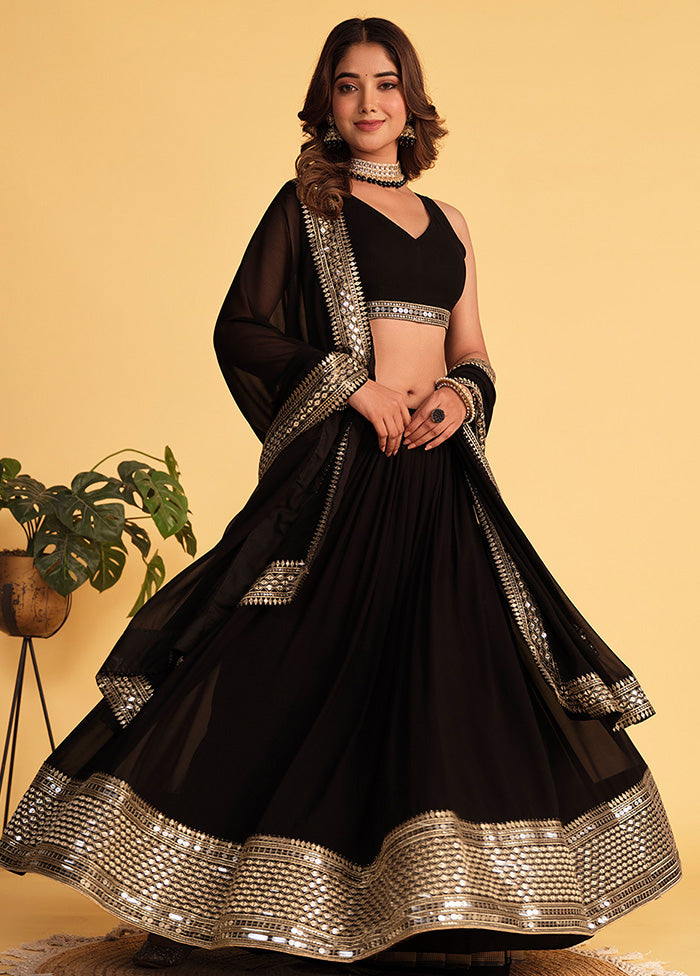 3 Pc Black Georgette Semi Stitched Lehenga Set - Indian Silk House Agencies