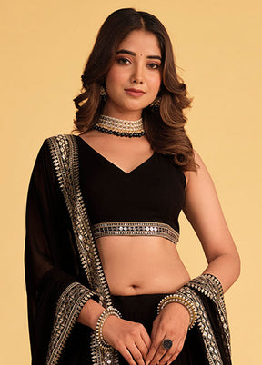 3 Pc Black Georgette Semi Stitched Lehenga Set - Indian Silk House Agencies
