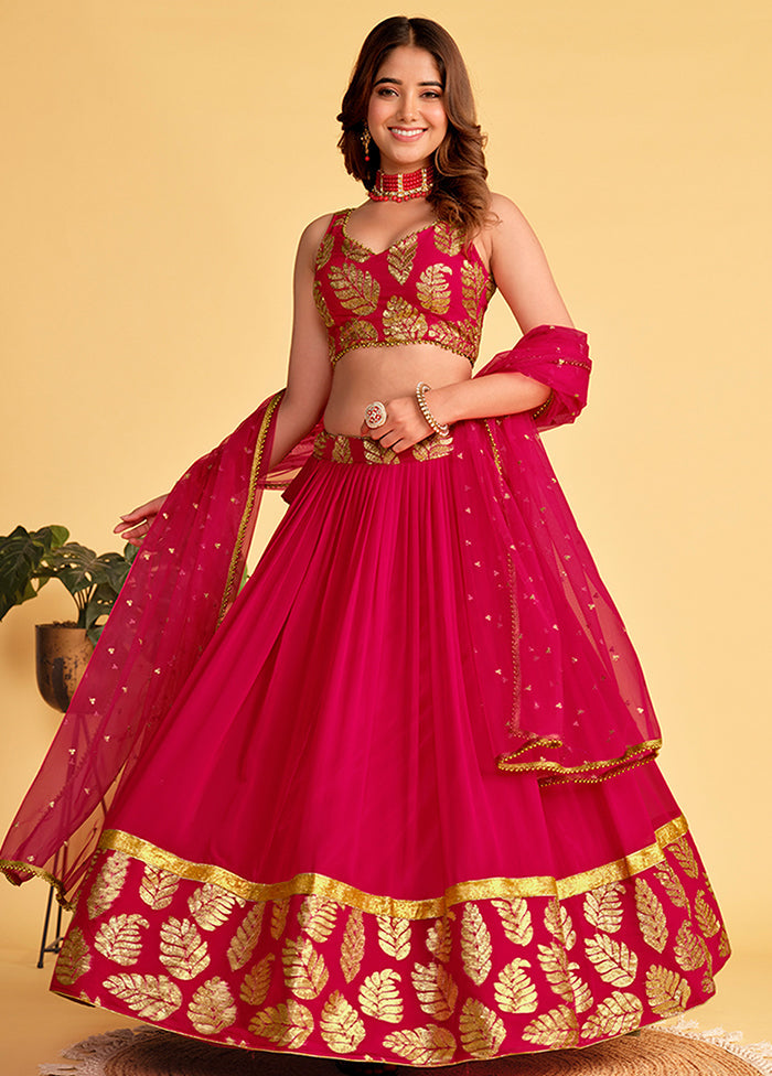 3 Pc Pink Georgette Semi Stitched Lehenga Set - Indian Silk House Agencies