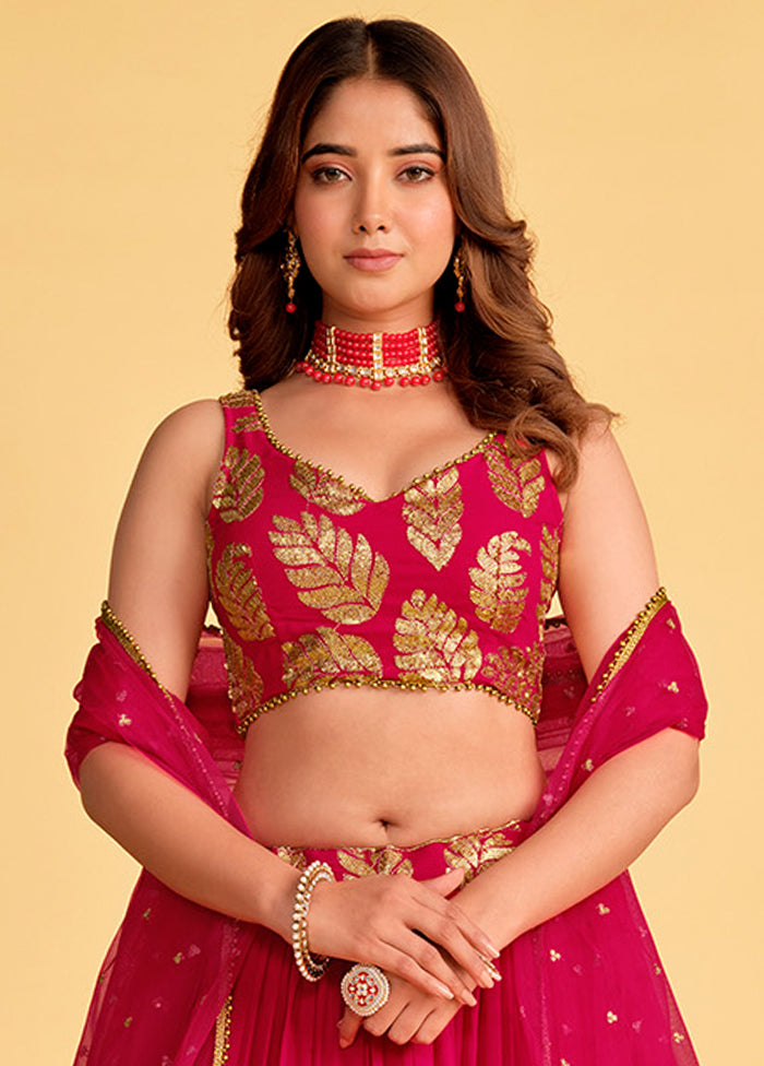 3 Pc Pink Georgette Semi Stitched Lehenga Set - Indian Silk House Agencies