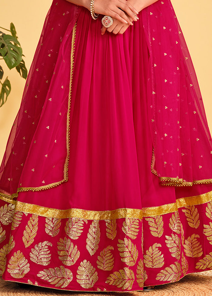 3 Pc Pink Georgette Semi Stitched Lehenga Set - Indian Silk House Agencies