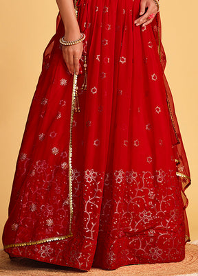 3 Pc Red Georgette Semi Stitched Lehenga Set - Indian Silk House Agencies