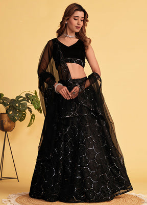 3 Pc Black Net Semi Stitched Lehenga Set - Indian Silk House Agencies