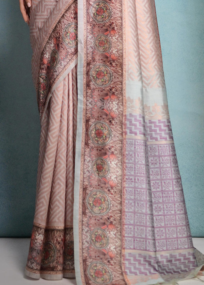 Beige Dupion Silk Saree With Blouse Piece