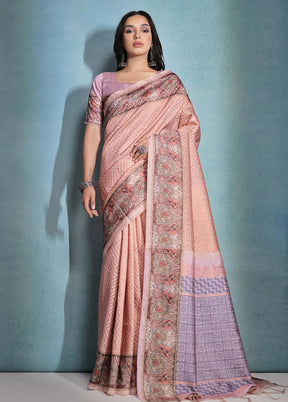 Peach Dupion Silk Saree With Blouse Piece