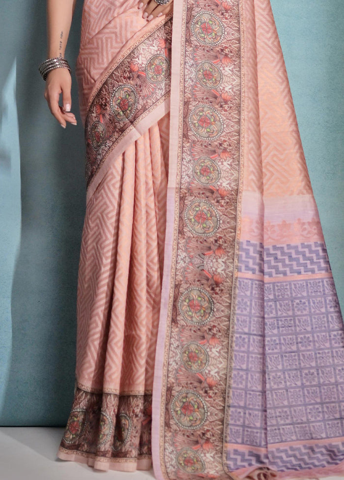 Peach Dupion Silk Saree With Blouse Piece