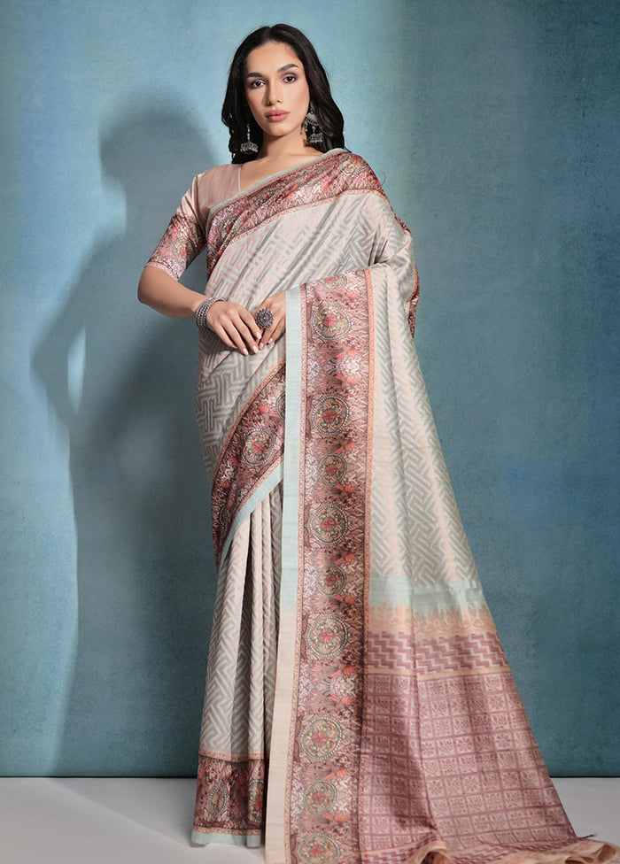 Sea Green Dupion Silk Saree With Blouse Piece - Indian Silk House Agencies