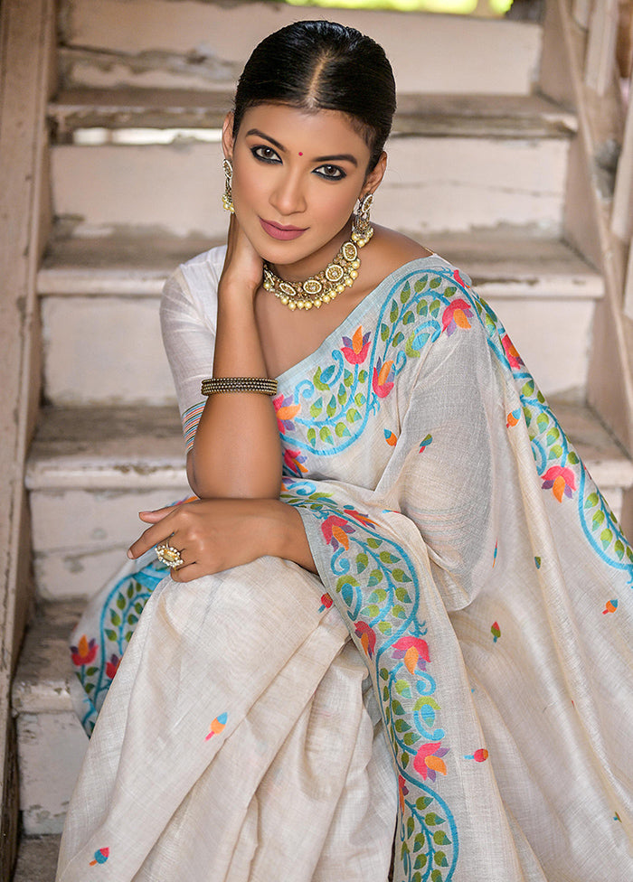 White Cotton Saree With Blouse Piece