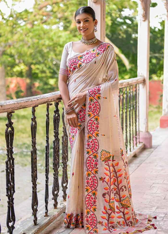 White Cotton Saree With Blouse Piece