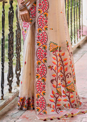 White Cotton Saree With Blouse Piece