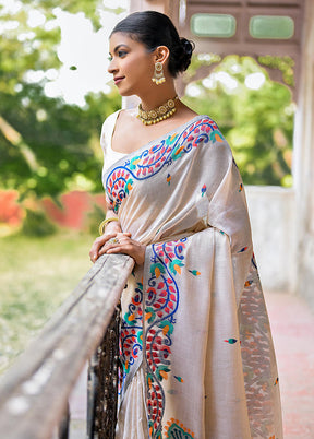 White Cotton Saree With Blouse Piece