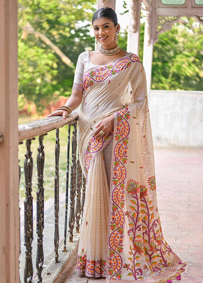 White Cotton Saree With Blouse Piece