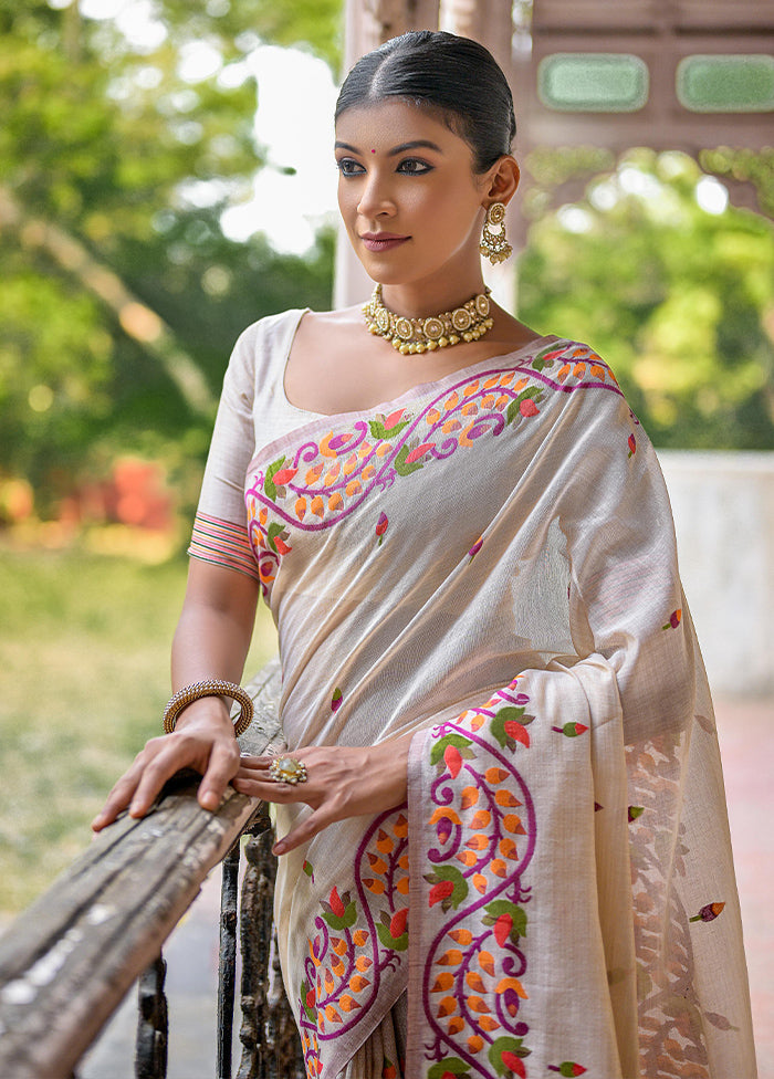 White Cotton Saree With Blouse Piece