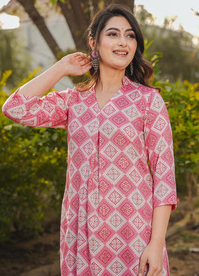 2 Pc Pink Readymade Rayon Kurti Set - Indian Silk House Agencies