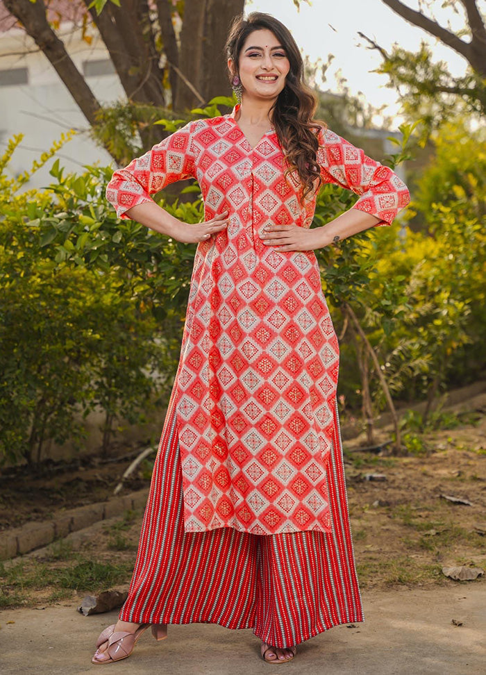 2 Pc Red Readymade Rayon Kurti Set