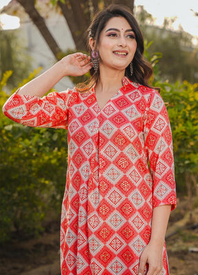 2 Pc Red Readymade Rayon Kurti Set