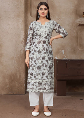 2 Pc Grey Readymade Cotton Kurti Set