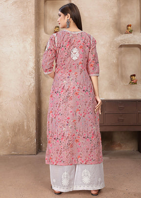 2 Pc Pink Readymade Cotton Kurti Set