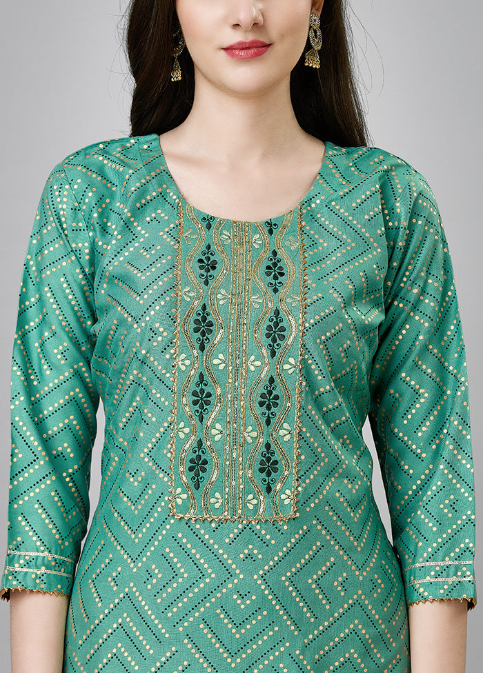 2 Pc Pista Green Readymade Rayon Kurti Set