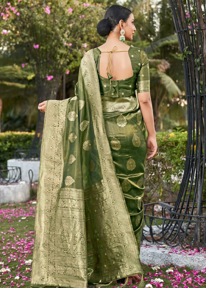 Green Dupion Silk Saree With Blouse Piece