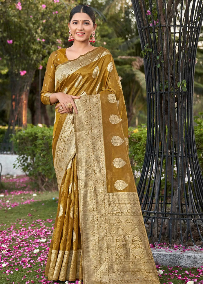 Yellow Dupion Silk Saree With Blouse Piece