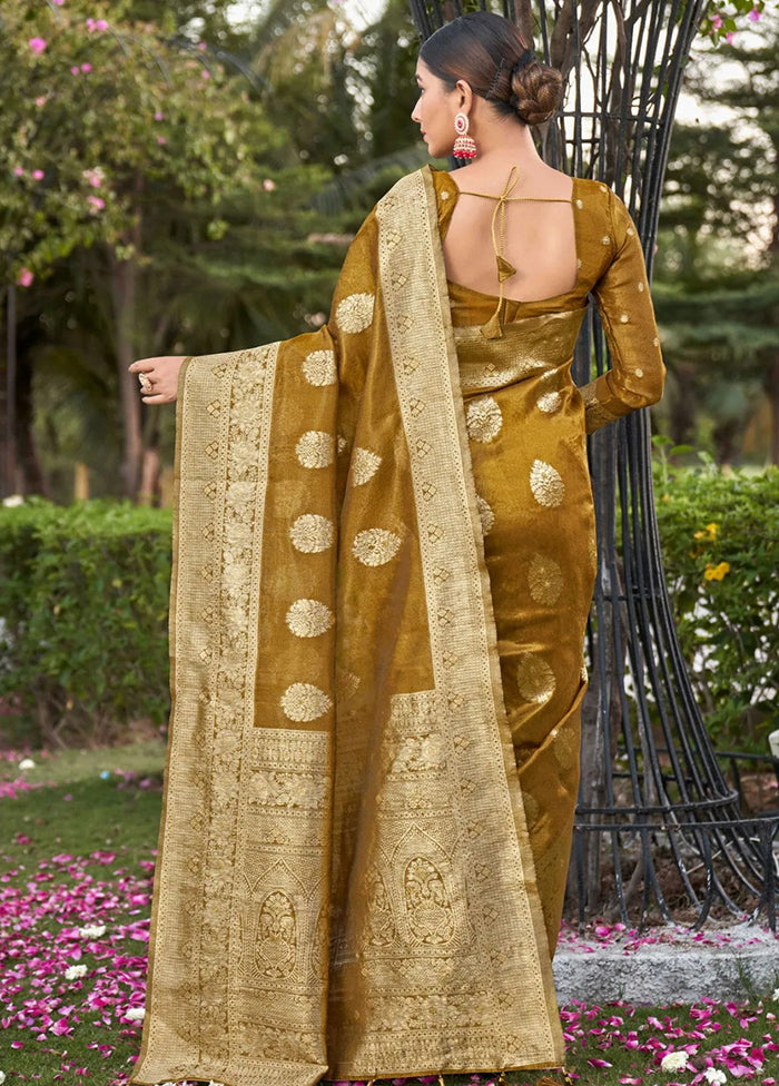 Yellow Dupion Silk Saree With Blouse Piece