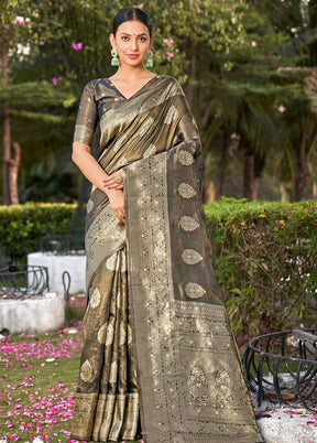 Grey Dupion Silk Saree With Blouse Piece