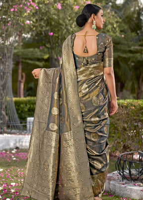 Grey Dupion Silk Saree With Blouse Piece