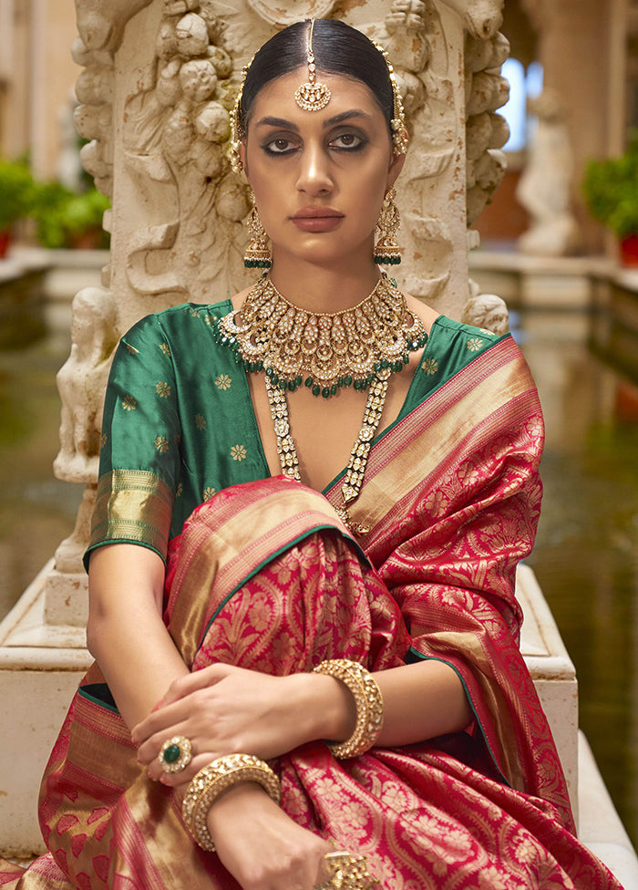 Red Dupion Silk Saree With Blouse Piece