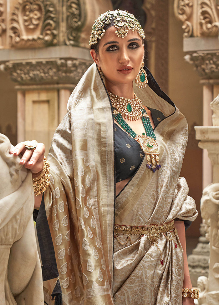 Cream Dupion Silk Saree With Blouse Piece