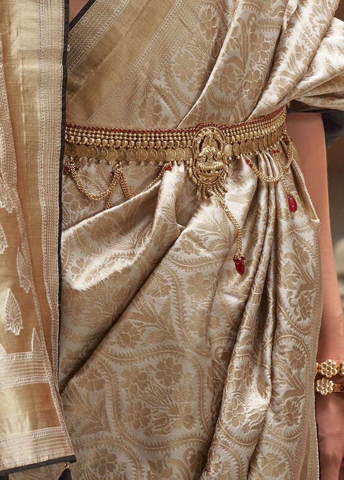 Cream Dupion Silk Saree With Blouse Piece