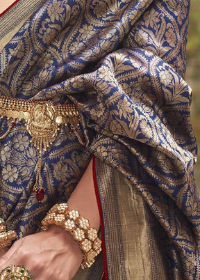 Blue Dupion Silk Saree With Blouse Piece