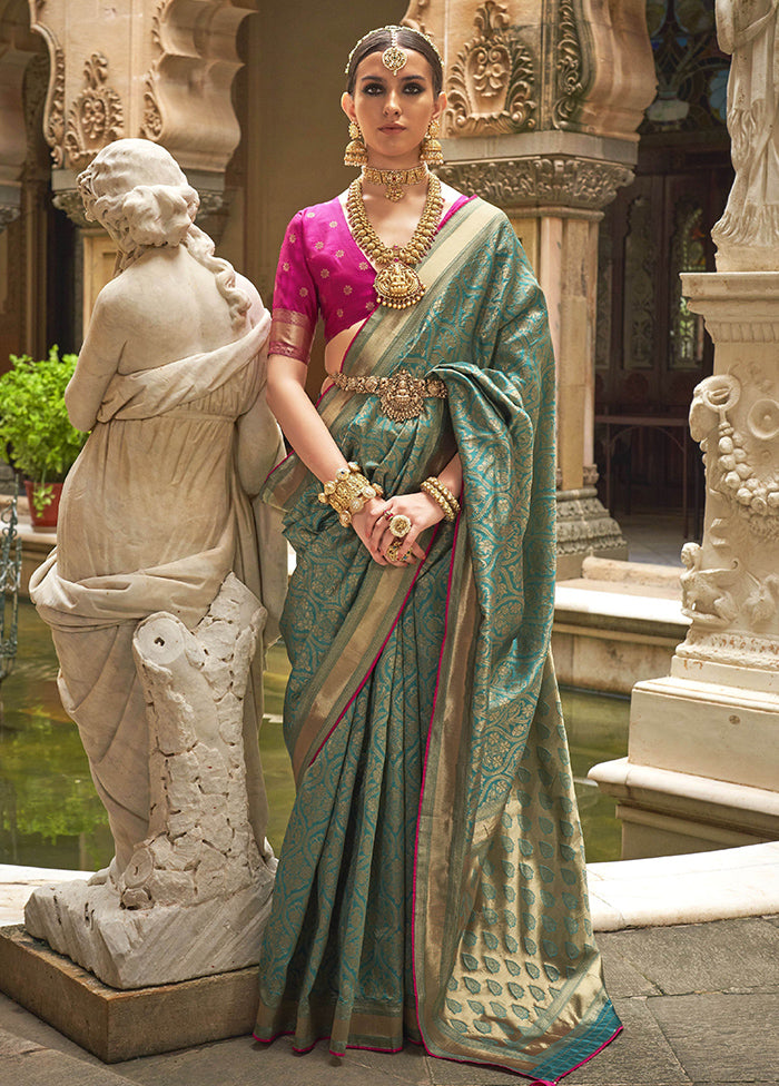 Blue Dupion Silk Saree With Blouse Piece