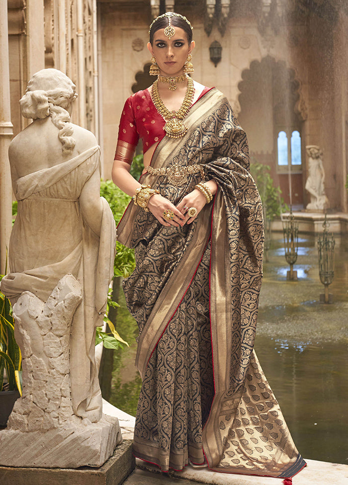 Black Dupion Silk Saree With Blouse Piece