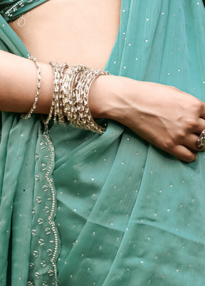 Green Satin Silk Saree With Blouse Piece