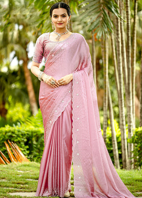 Pink Satin Silk Saree With Blouse Piece