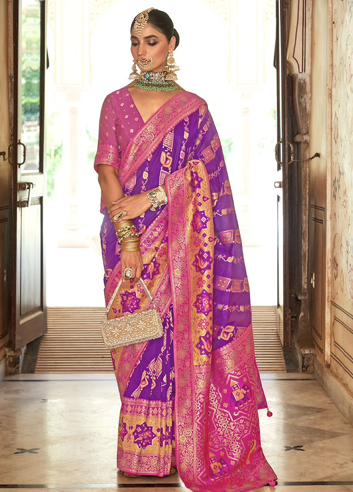 Purple Dupion Silk Saree With Blouse Piece