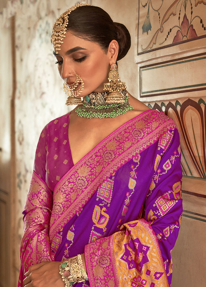 Purple Dupion Silk Saree With Blouse Piece