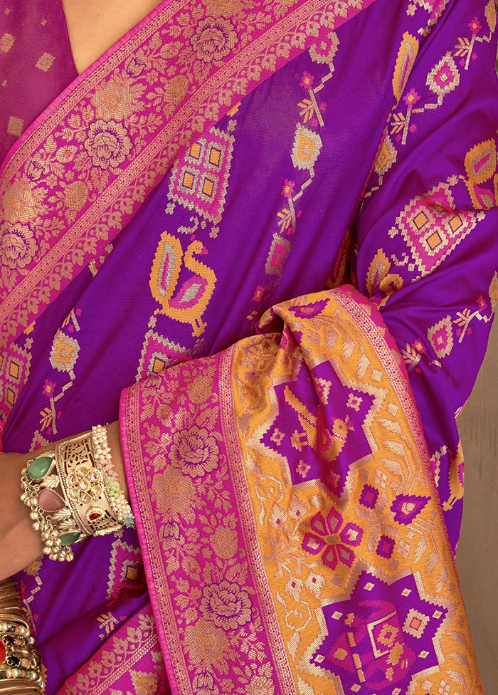 Purple Dupion Silk Saree With Blouse Piece