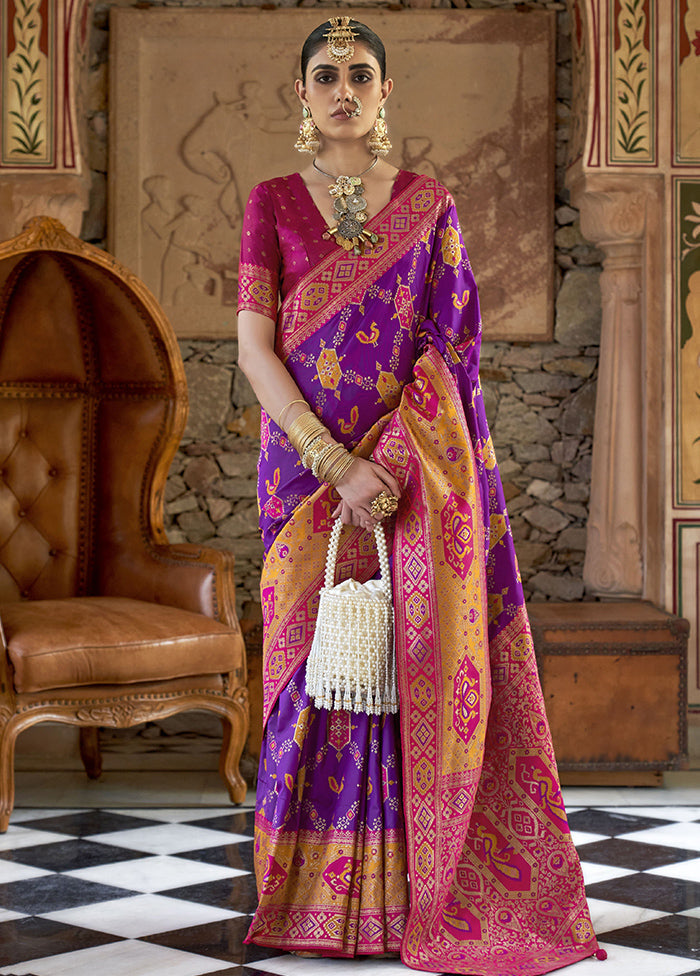 Purple Dupion Silk Saree With Blouse Piece