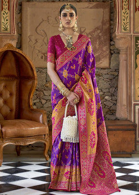 Purple Dupion Silk Saree With Blouse Piece