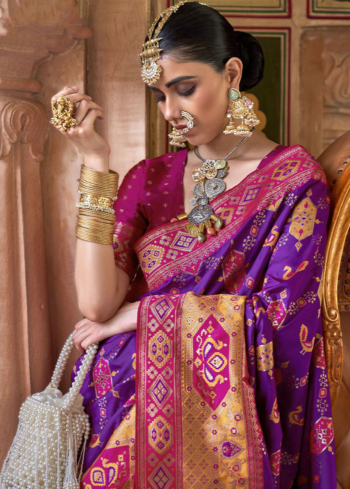 Purple Dupion Silk Saree With Blouse Piece