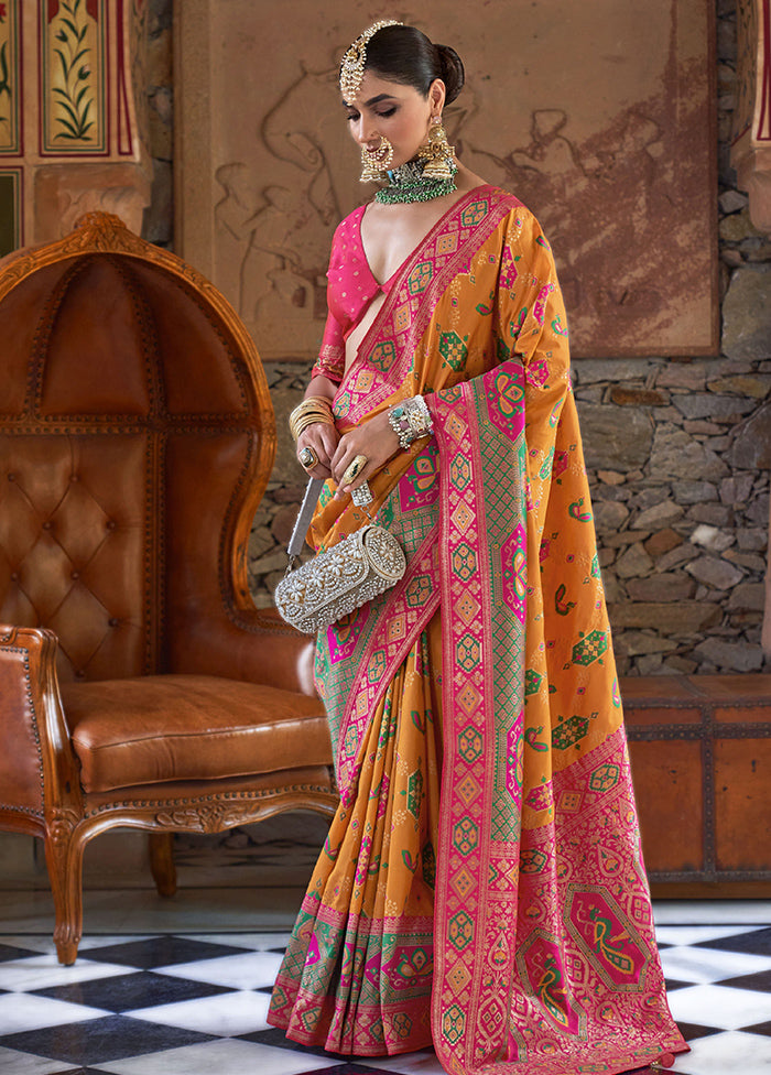 Orange Dupion Silk Saree With Blouse Piece