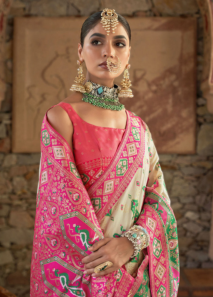 White Dupion Silk Saree With Blouse Piece