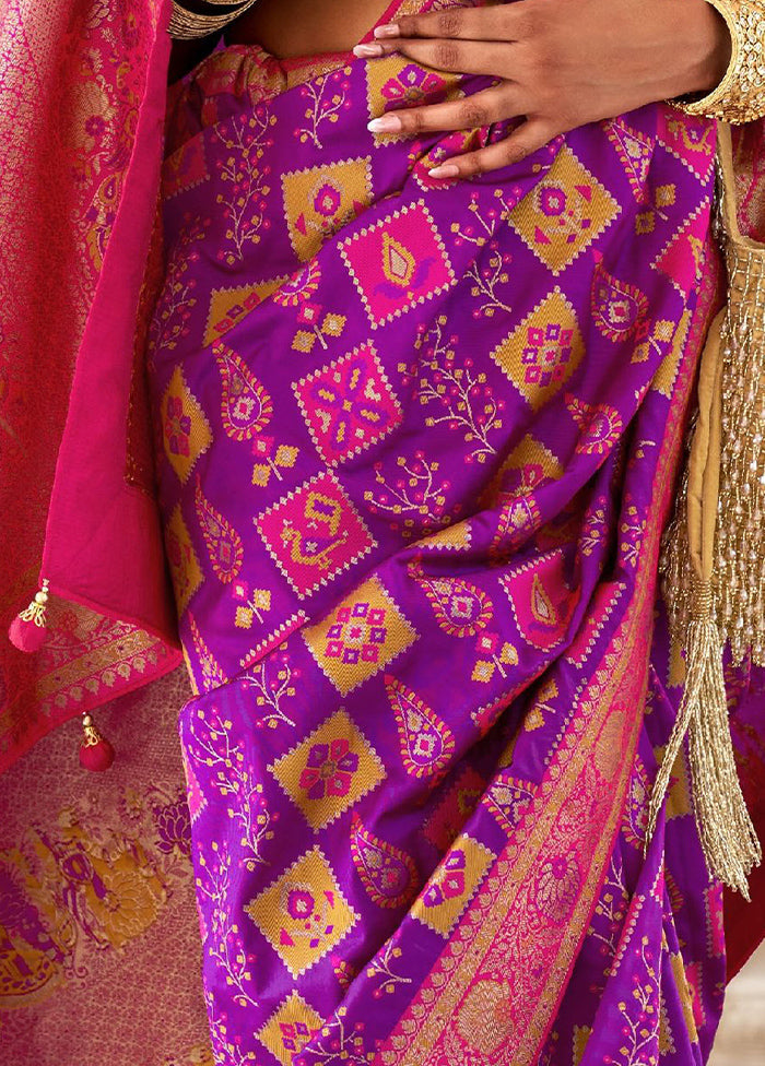 Purple Dupion Silk Saree With Blouse Piece