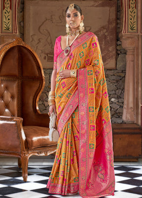 Orange Dupion Silk Saree With Blouse Piece