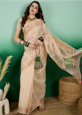 Peach Organza Saree With Blouse Piece