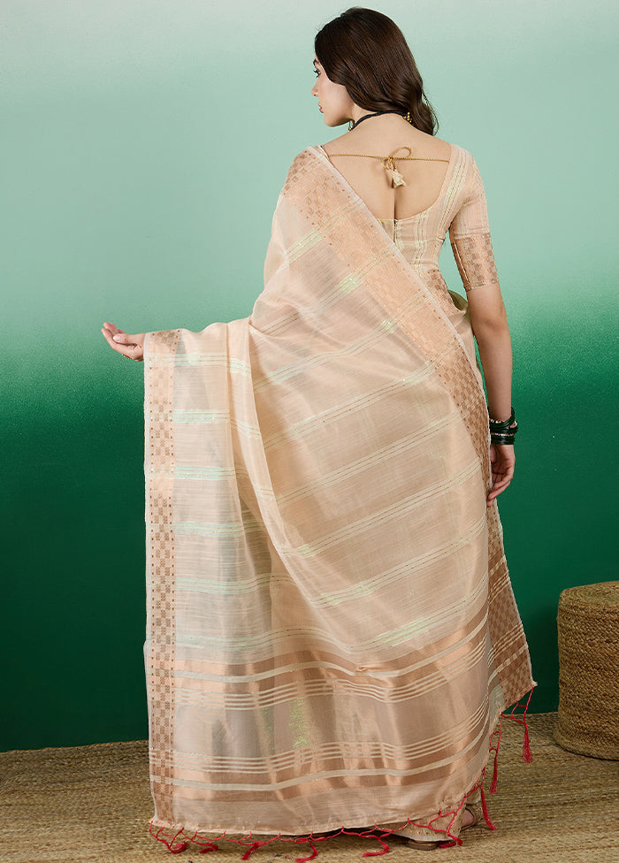 Peach Organza Saree With Blouse Piece