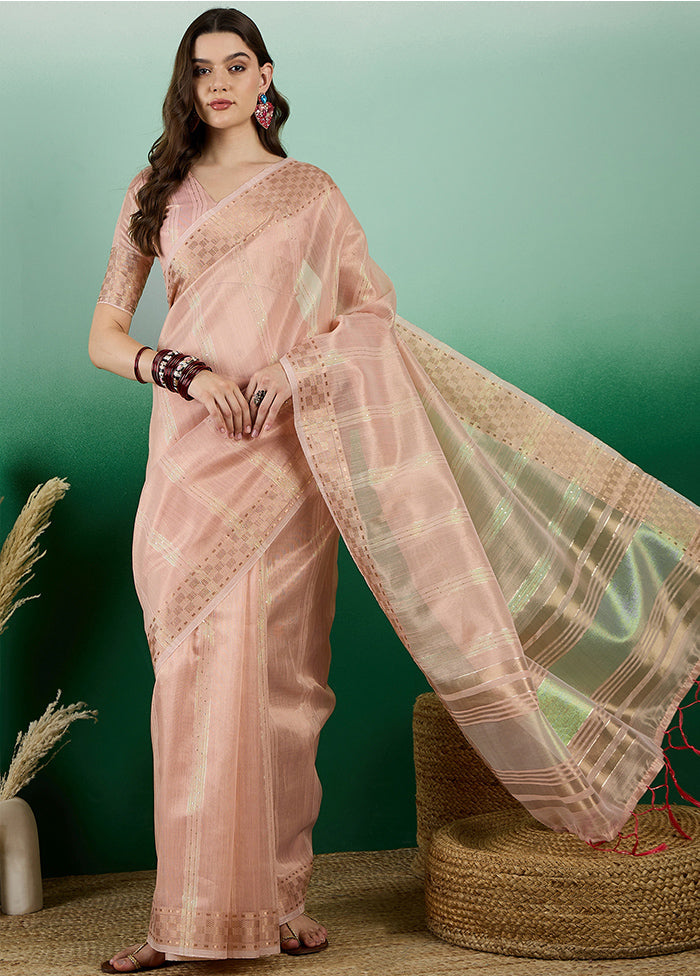 Pink Organza Saree With Blouse Piece