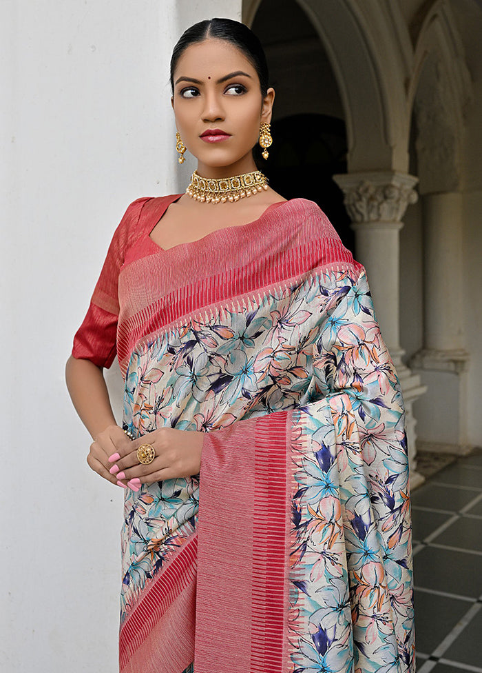 Pink Tussar Silk Saree With Blouse Piece